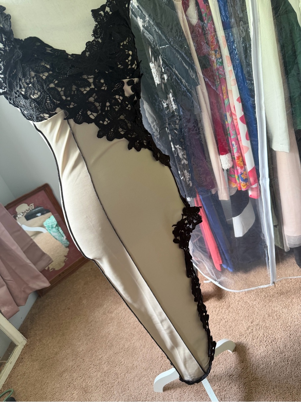 Micas asymmetrical tan and black dress - Picture 3 of 8